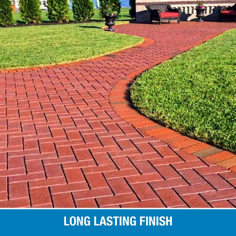 Brick pathway treated with No Fuss Ready To Use Concrete Paver Sealer One Gallon Keeps Your Pavers Looking New Protects Against Water Stains Oil Sap