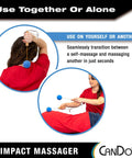 Two Pack Percussion Massage Tools For Sore Muscles And Total Body Relief, Manual Ball Massager in use on a person's back and legs.