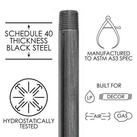 3/4 Inch Black Steel Pipe Nipple Set 16 Inch Long, Pre Cut Industrial DIY Go-To Material for Vintage Furniture and Home Decor, Fits Standard 3/4 Inch Threaded Malleable Iron Fittings, 4 Pack