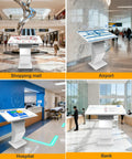 Top Notch 43 Inch Interactive Touch Screen Kiosk With Slick 10 Point Capacitive Panel For No Hassle Indoor Digital Signage And Rock Solid Windows Integration Over Full HD LCD in shopping mall, airport, hospital, and bank settings.