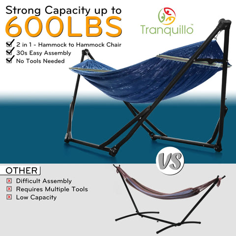 Hammock With Heavy Duty Steel Stand For Indoor And Outdoor Chill Sessions 600Lb Capacity Foldable 2 Layer Soft Polyester