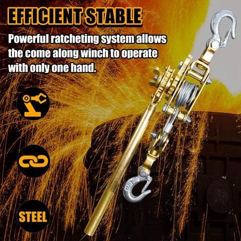 2 Ton Come Along Cable Winch Puller Heavy Duty Hand Puller With 2 Hooks 4400 Lbs Rated Capacity Double Metal Gear Ratchet