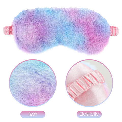 Two Pack Plush Sleep Eye Masks Set, Ultra Soft Faux Fur Blindfold For Travel And Power Naps, pastel colors, elastic strap