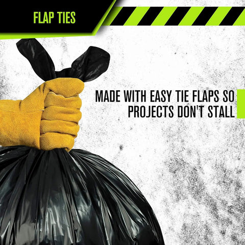 Beefy 55 Gallon Heavy Duty Trash Bags Black 2.0 Mil Thick Drum Liner For Toter And Contractors 38 X 58 Inches 50 Pack with flaps