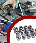 Pro Grade ER32 Collets Set 13-Piece Range with spring chuck style in use on lathe and cutter display