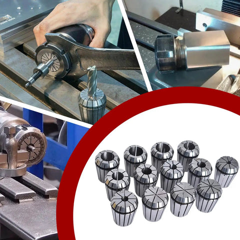 Pro Grade ER32 Collets Set 13-Piece Range with spring chuck style in use on lathe and cutter display