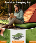 Ultralight Inflatable Sleeping Pad With Built In Pillow And Foot Pump For Camping, 6 Inch Thick, 79 X 27.5 Inch, in use outdoors