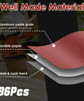 64 Pack Heavy Duty Sanding Pads For Mouse Sanders With 40 To 320 Grit Range And Easy Rip Edges close-up of sanding pads showing durable material.
