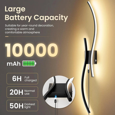 No Brainer Wireless Led Wall Sconces With Rock Solid 10000Mah Battery, 3CCT Lighting Tweak, Slick Black Shell close-up view.