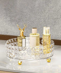 Non Slip Lazy Susan Turntable 9 Inch Clear One Tier Spinning Organizer for Kitchen Pantry Cabinet and Refrigerator, 360 Degree Rotating Spice Rack with Gold Decor Bottles