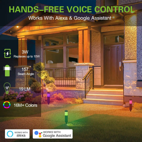 Smart LED Round Bollard Lights With App Control And Alexa Ready Low Voltage 12V 3W RGB Color Changing Outdoor Path Lights