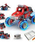 8 In 1 Electric Monster Truck Building Kit For Kids Ages 6 To 12 With 240 Pieces And Motor, DIY STEM Construction Toy Set For Boys And Girls, 8 Moving Models, Educational Science Kit For Christmas Birthday Gift red ABS block truck model with motor and tray