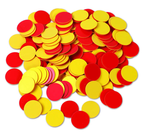 Straight Up Double Sided Counting Tiles For Kids, Red And Yellow Math Manipulatives, colorful plastic counters pile, 1 inch flat size for sorting.