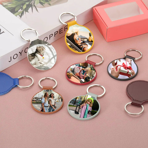 Leather Keychain Blanks Set 15 Round PU Leather Double Sided Keychains For Laser Engraving And UV Printing DIY Crafts Black 50mm