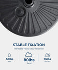 80 Pound Round Patio Umbrella Base With Fillable HDPE Weights For Outdoor Market Umbrellas Sturdy Heavy Duty Stand Black