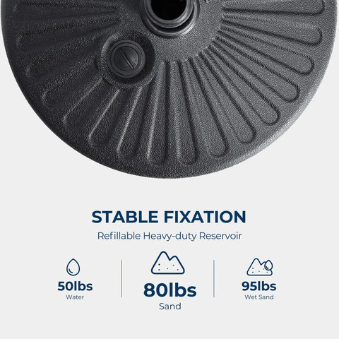 80 Pound Round Patio Umbrella Base With Fillable HDPE Weights For Outdoor Market Umbrellas Sturdy Heavy Duty Stand Black