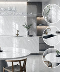 Marble Look Peel And Stick Contact Paper 39 Inch By 118 Inch White Vinyl Wallpaper on kitchen counters and cabinets.