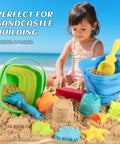Child playing with Collapsible Beach Toy Set For Kids Ages 3 To 12 Kid Friendly Travel Sandbox Kit With 2 Foldable Buckets on beach