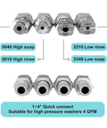 4 GPM High Pressure Washer Nozzle Kit With 4 Way Nozzles And One Quarter Inch Quick Connect For Soft Wash System Stainless Steel Tips
