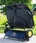 40 Inch Tow Behind Lawn Sweeper With Dethatcher And Hamper Windscreen 2 In 1, featuring adjustable tines and easy transport