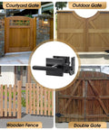 Tough As Nails Double Sided Gate Latch For Left Inswing Wooden Fences Rustproof Aluminum Body with smooth black handle on a wooden gate.