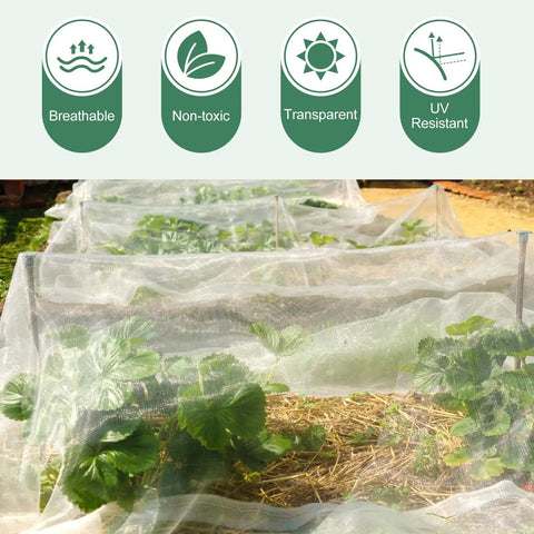 No Frills Pest Barrier Garden Netting For Raised Beds And Greenhouses, Insect Mesh Netting 10 By 50 Feet installed over plants