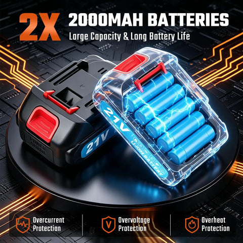 Heavy Duty Cordless Die Grinder With Two 21V Batteries Badass Powerhouse For Metal Grinding Wood Carving Variable Speed Quick Change Chuck Top Tier Workshop Essential featuring two 2000mAh batteries.