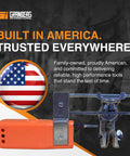 12V Electric Chainsaw Sharpener Bar Mounted Grinder Kit With Quick Mount And Swivel Guide showcased with American flag.