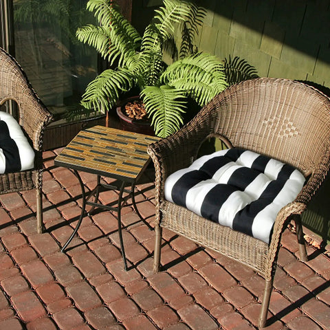 Pack Of 2 19 By 19 Outdoor Indoor Tufted Seat Cushions With Ties For Wicker Chairs U Shape Chair Pads Thick Plush 3D Cushion Fill For Patio And Indoor Dining Black Stripe on wicker chairs