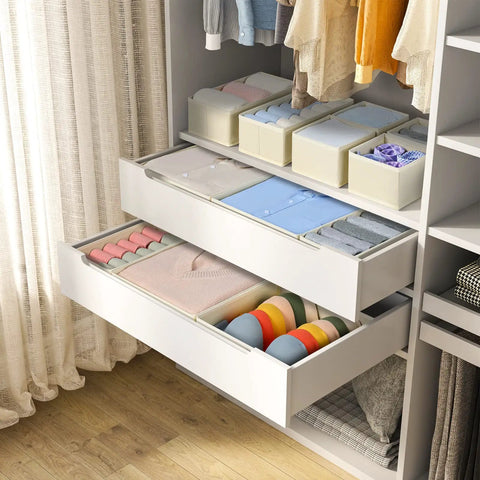 12 Pack Foldable Drawer Organizers Beige Fabric Closet Storage Bins Non Woven Drawer Dividers For Socks Underwear Bras Nursery Baby Clothes And Accessories Straight Up Game Changer For Keeping Your Dresser Looking Slick