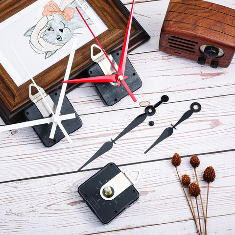 Six Pack Silent Clock Movement Kit With Long Shaft 13mm Quartz Mechanisms, Battery Powered, Includes 6 Hands, 6 Hooks, 6 Adhesive Pads For DIY Clock Repair And Replacement Parts