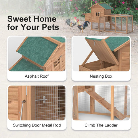 Wooden Chicken Coop For 2 To 5 Chickens Outdoor Hen House Poultry Hutch With Weatherproof Roof Durable Fir Wood Construction Tray