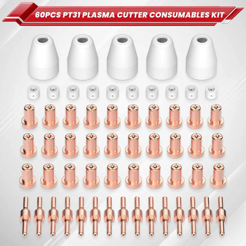 60Pcs PT31 Plasma Cutter Consumables Set Includes Torch Tips And Nozzles For CUT55A Fit LG40 JG40 PT31 Replacement Parts