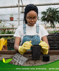 Person in greenhouse with 200 Count Heavy Duty Galvanized Anti Rust Garden Stakes And Landscape Staples, gaskets visible