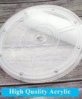 2 Pack Super Slick Acrylic Turntable Platter 6 Inch Crystal Clear Rotating Display Stand top view on wooden surface.
