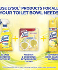 Lysol products cleaning routine with all-purpose cleaner, hygienic cleaner, and disinfectant spray for toilet care