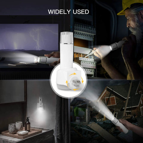 3 Pack Emergency Flashlight And Night Light Kit, rechargeable LED flashlight in various home and outdoor settings.