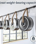 Nine Foot Single Sliding Barn Door Hardware Kit With Track For Quiet Smooth Operation, installed with weight plates