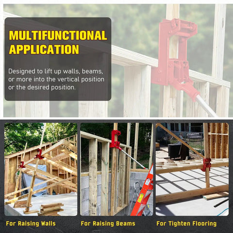 Two Pack Malleable Iron Wall Jacks For Framing Lifting Heavy Beams And Tightening Flooring compatible with wood and steel, shown in action.