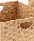 Handwoven Portable Laundry Bin With Carry Handles Durable Steel Frame Tan Rectangular Laundry Organizer For Clothes Linens And Sheets 2 Pack Grab And Go For Easy Home Laundry, close-up of woven detail and handle design.