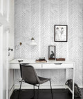 Room with desk featuring Gray Striped Peel And Stick Wallpaper Roll 17.7 Inches Wide By 394 Inches Long, Self Adhesive Vinyl Wall Covering
