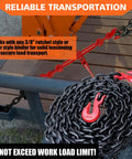 G80 Binder And Safety Chain Three Eighths Inch By Twenty Foot Beefy Heavy Duty Transport Chain stacked with clevis grab hooks