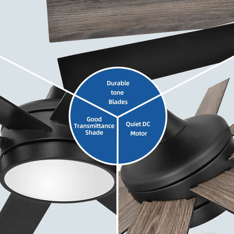Black Ceiling Fan With Light And Remote Dimmable Fan Light For Indoor And Outdoor Use 48 Inch, showing blade and motor details