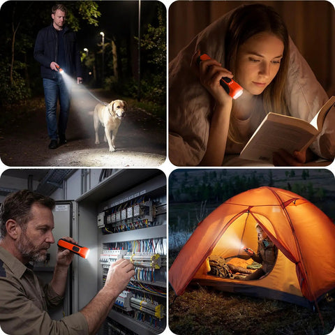 Flat USB C Rechargeable LED Flashlight With 6 Modes Ultra Bright Handheld Light For Home Camping And Emergency Kits in use