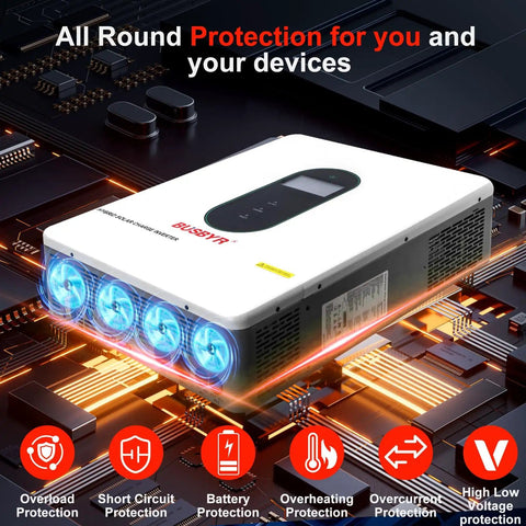 12,000W Hybrid Solar Inverter For Home And RV, showing protective features and design on circuit board