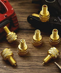 20 Pcs Large Bore Tire Valve Adapters Brass 22mm External Stem Reducers Connectors In Gold on wooden surface