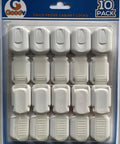 Tot Smart Baby Proofing Cabinet Locks And Tough As Nails Child Safety Drawer Latches For Kitchen Fridges Doors With Strong Grip Adhesive Straps Easy Peasy Install 10 Piece Kit shown in a 10-pack with white plastic design.