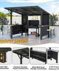 10x10 Hardtop Grill Gazebo With Storage Shelves And Expansion Platform Durable Galvanized Steel Lean-To Canopy Outdoor BBQ Shelter With Grey-Black Privacy Screen For Patio And Backyard installed view