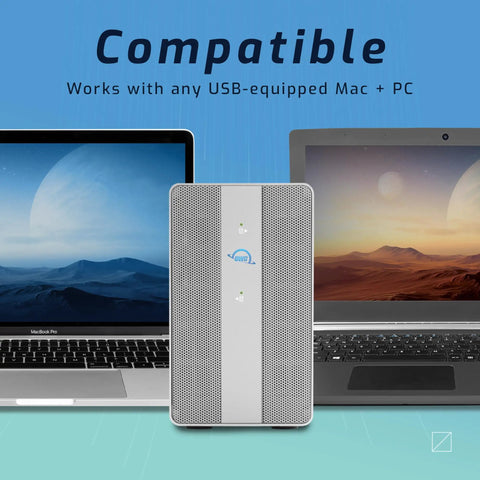Dual Bay Thunderbolt USB C Hard Drive Enclosure Featuring Killer Hardware Raid Options Slick Design For Power Users Up To 974 Mbps Read Speeds with compatibility for Mac and PC.