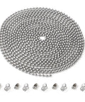 197 Inch Beaded Ball Pull Chain Extension For Roller Shades, Durable Stainless Steel Bead Chain Extender With 10 Connectors, 4.5mm, Silver